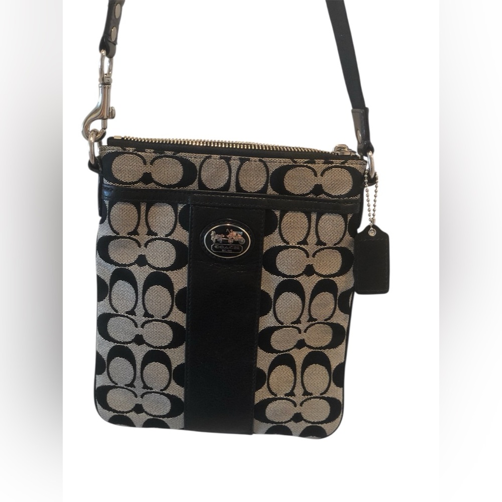 Coach Black and Cream Crossbody Bag with Signature Monogram